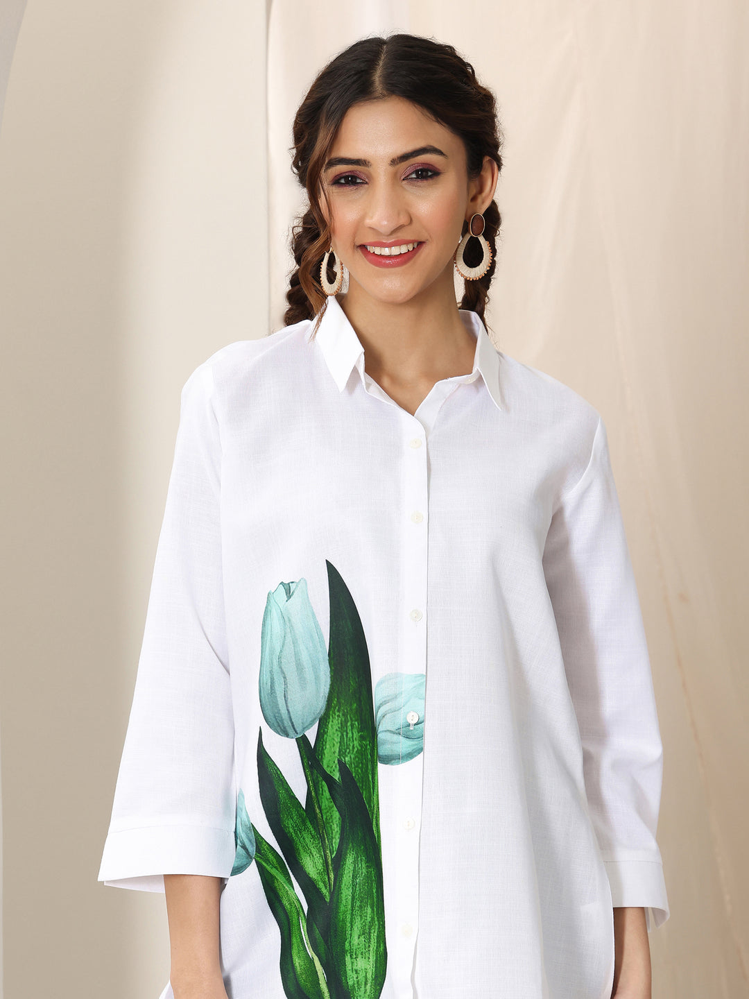 White  Cotton Blend Straight Short Kurti