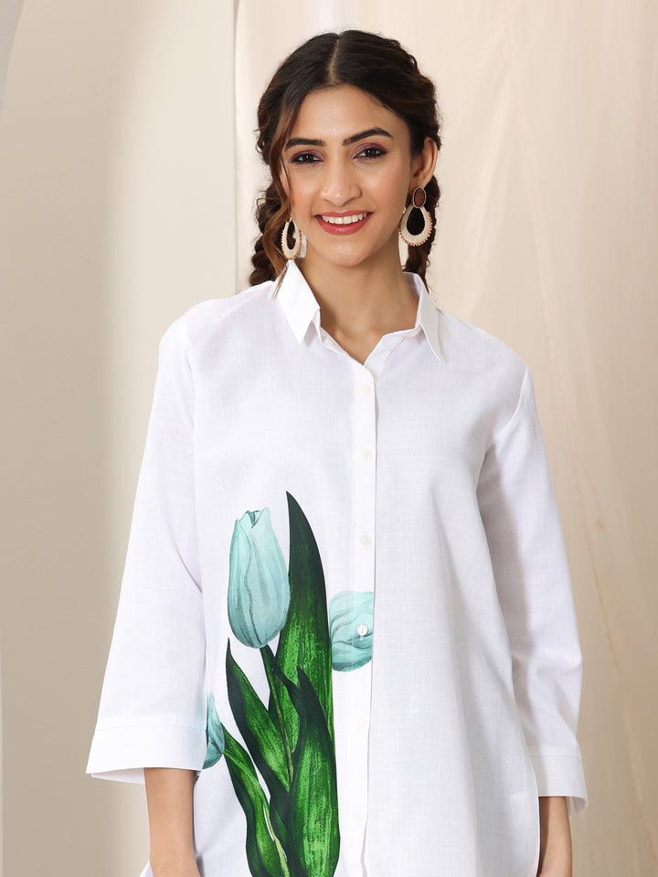 White  Cotton Blend Straight Short Kurti