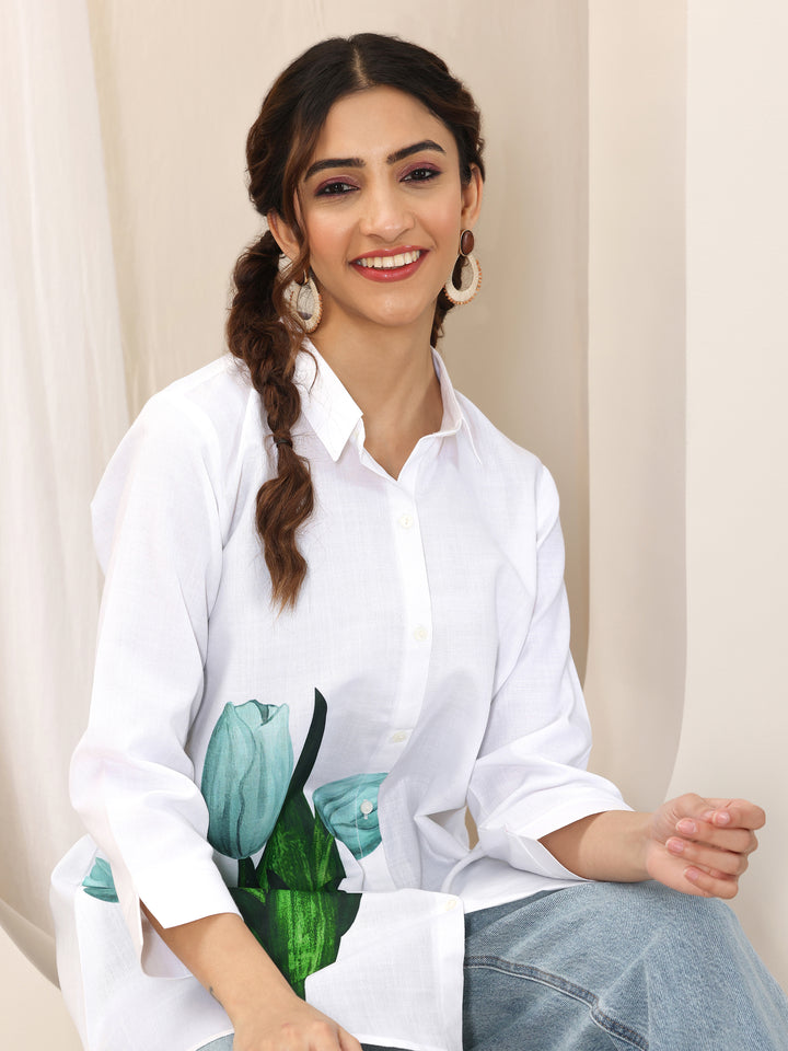 White  Cotton Blend Straight Short Kurti