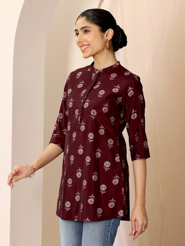Maroon  Silk Blend Straight Short Kurti
