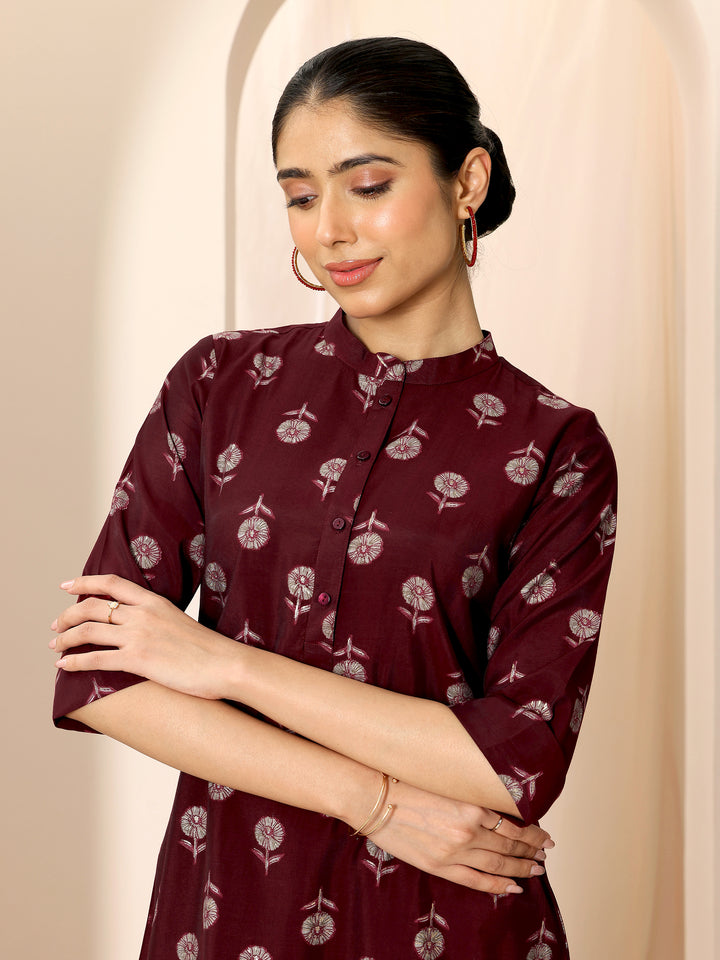 Maroon  Silk Blend Straight Short Kurti