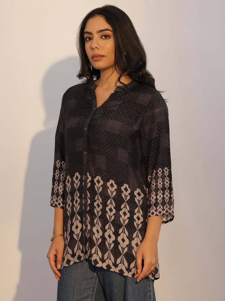 Black Printed Silk Blend Tunic