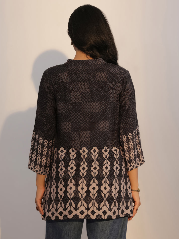 Black Printed Silk Blend Tunic