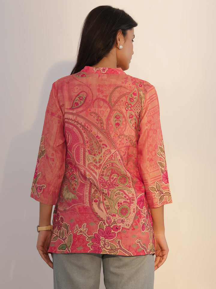 Peach Printed Silk Blend Tunic