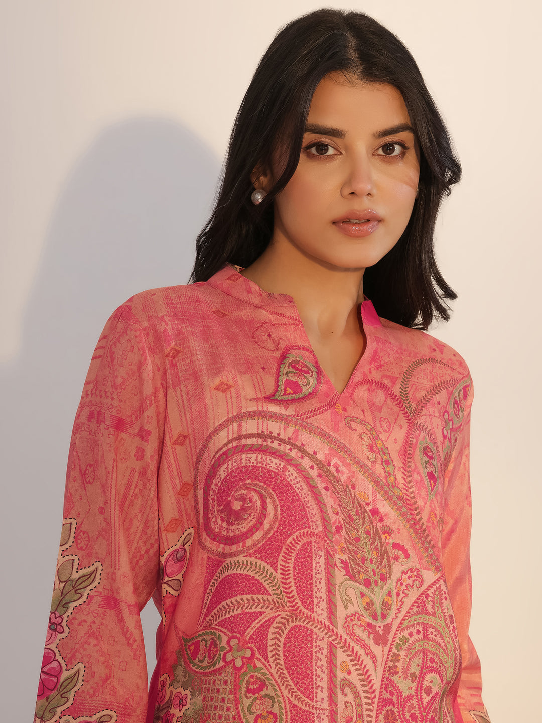 Peach Printed Silk Blend Tunic