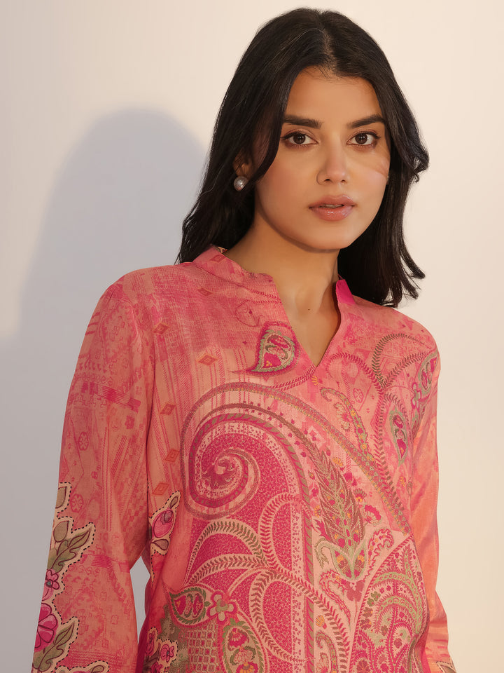 Peach Printed Silk Blend Tunic