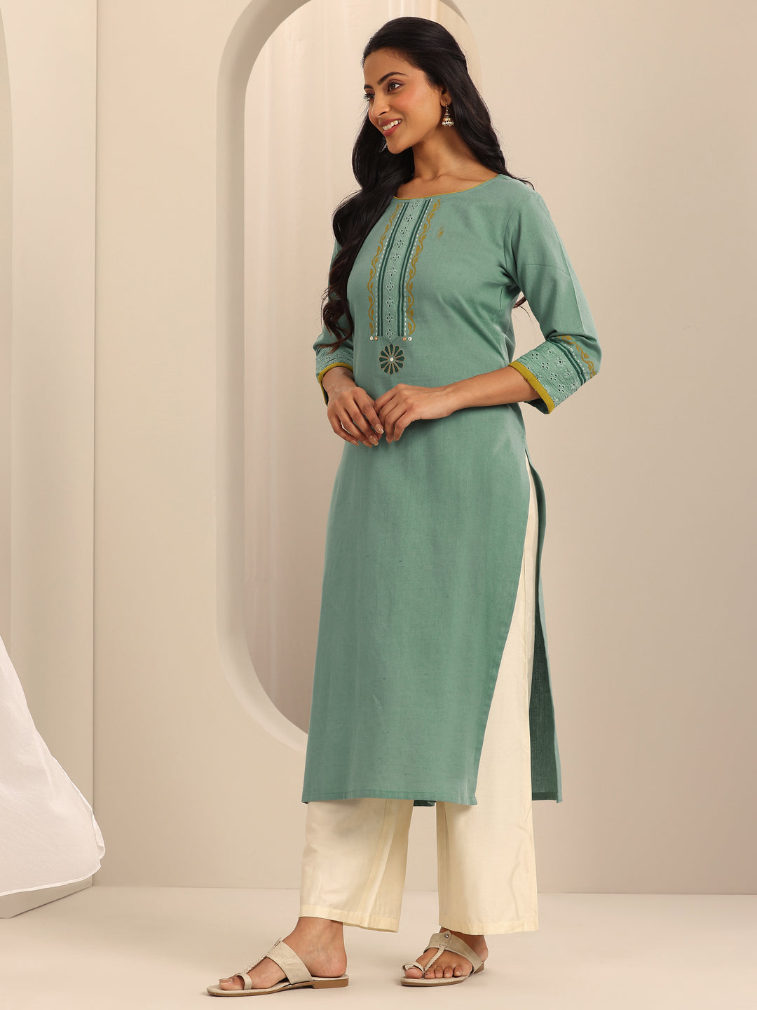 Blue Printed Cotton Blend Straight Kurta