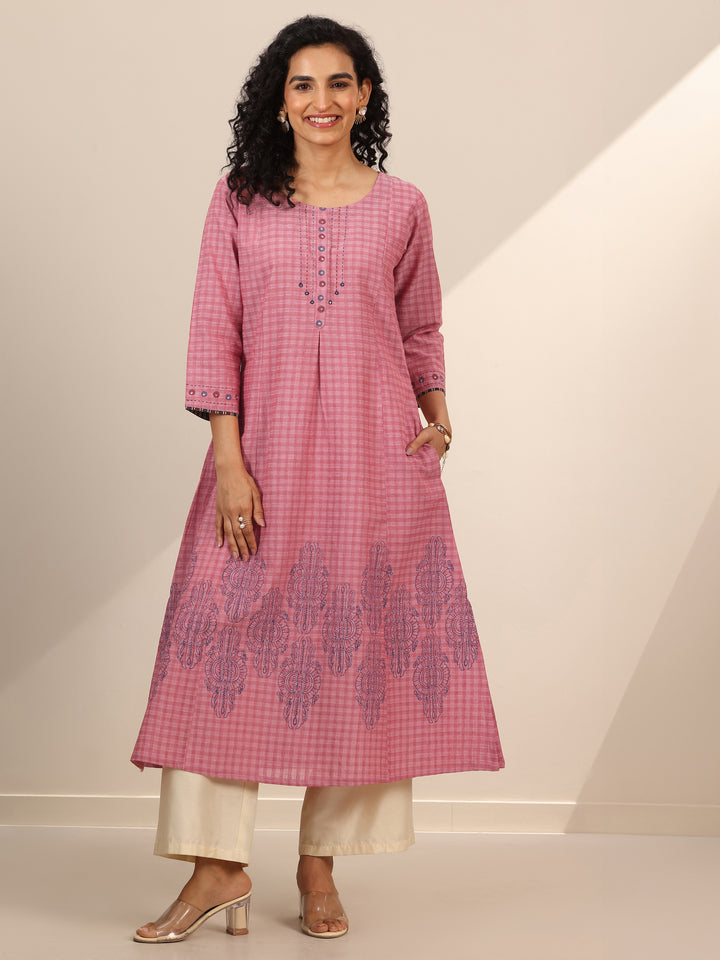 Coral Printed Cotton Blend A-Line Kurta