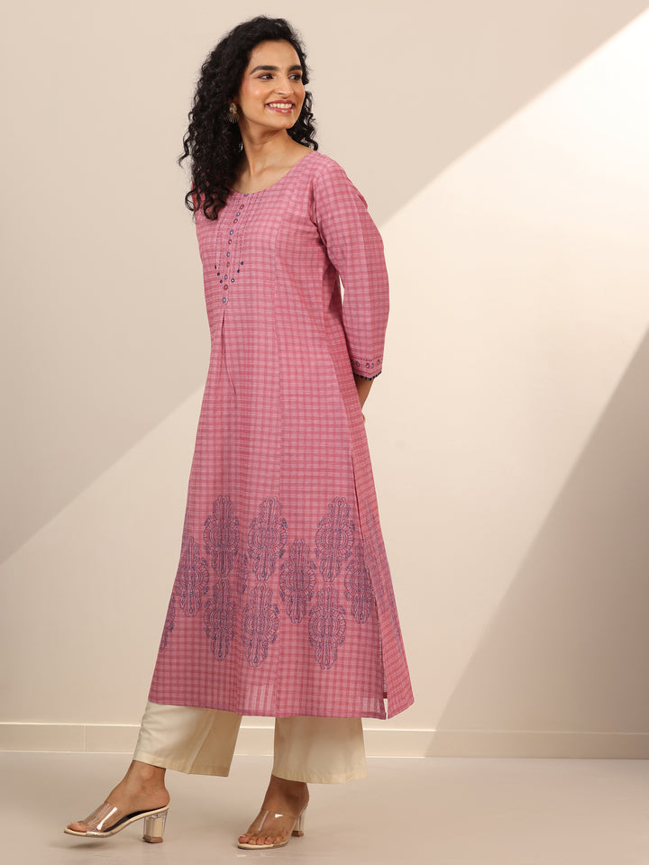 Coral Printed Cotton Blend A-Line Kurta