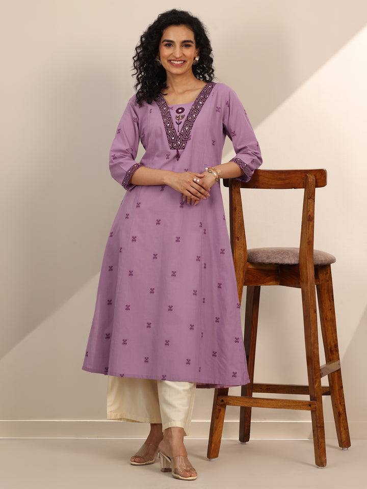Lavender Woven Cotton Blend A-Line Kurta