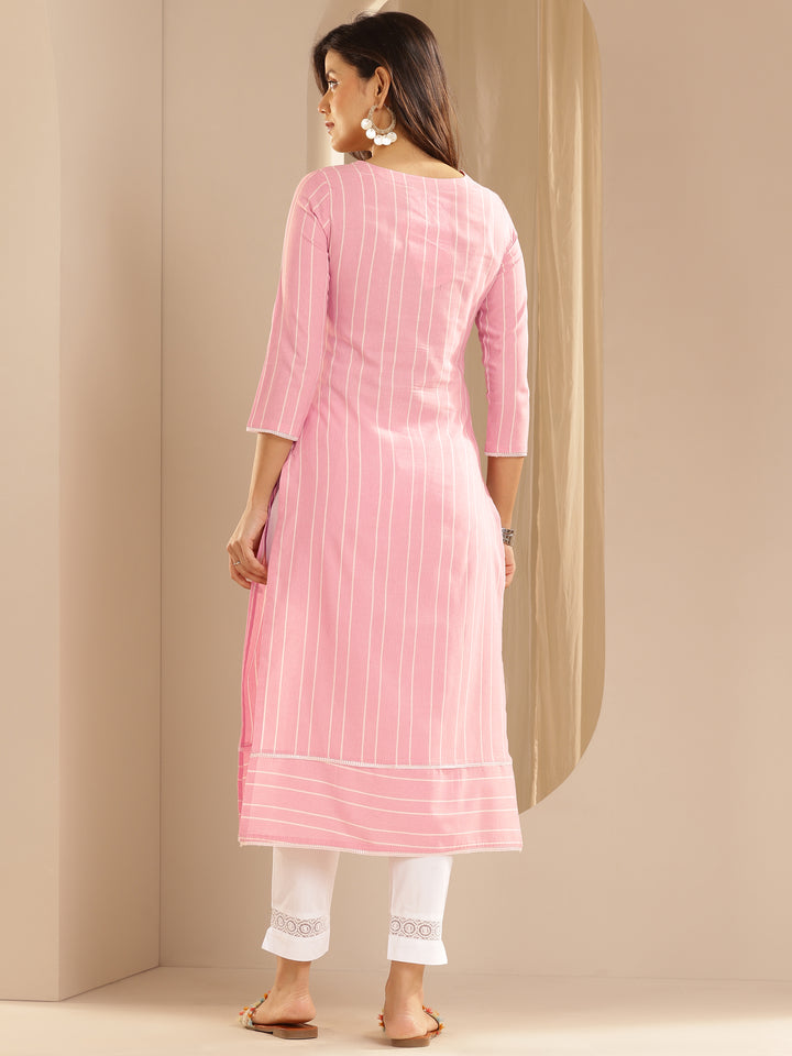 Pink Embroidered Cotton Blend Straight Kurta