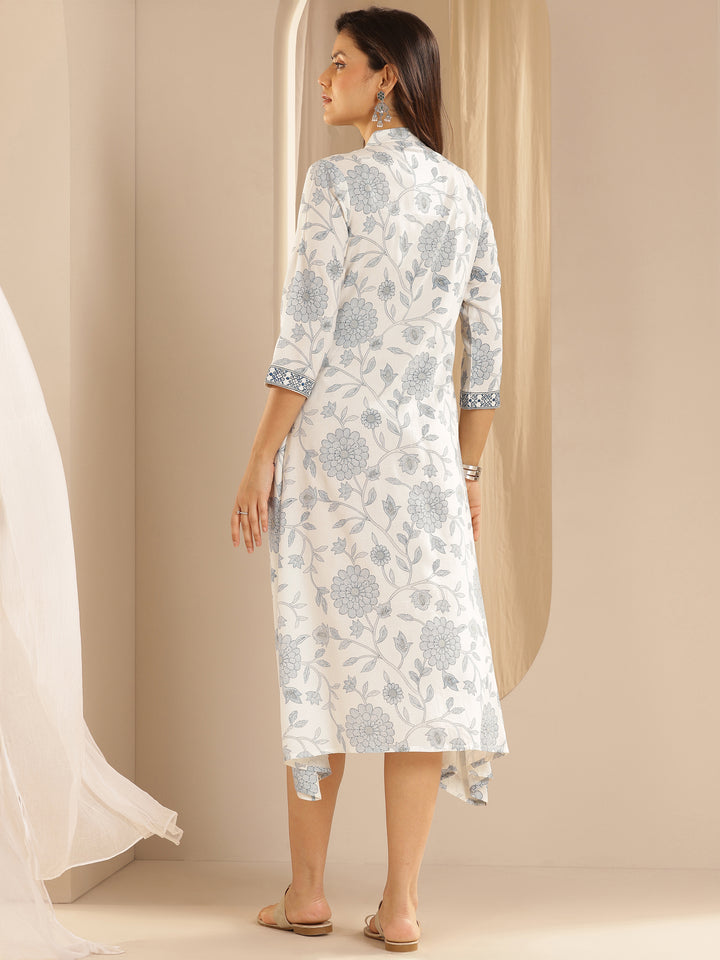 White Printed Rayon A-Line One Piece Dress