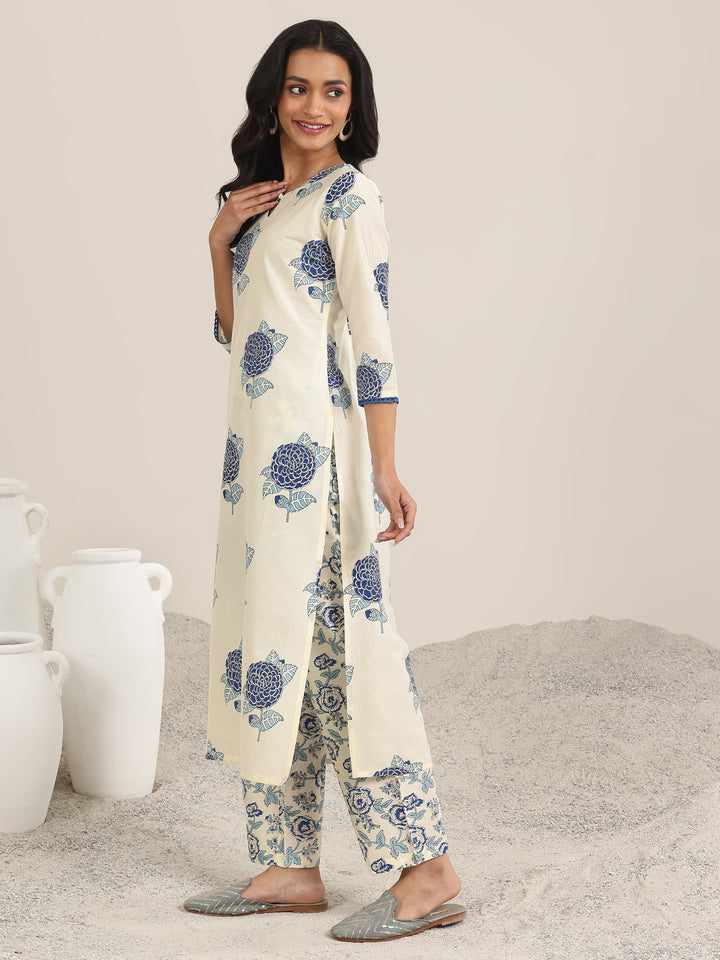 Off White Printed Chanderi Silk Straight Suit With Dupatta