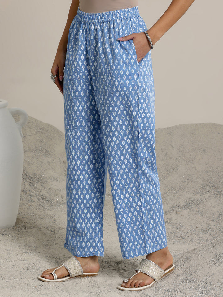 Blue Printed Cotton Straight  Suits With Dupatta