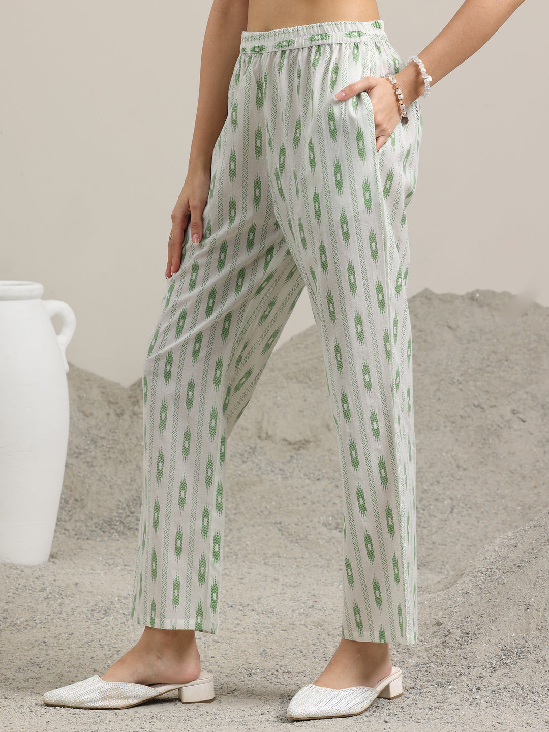 Green Printed Cotton Straight Suit With Dupatta