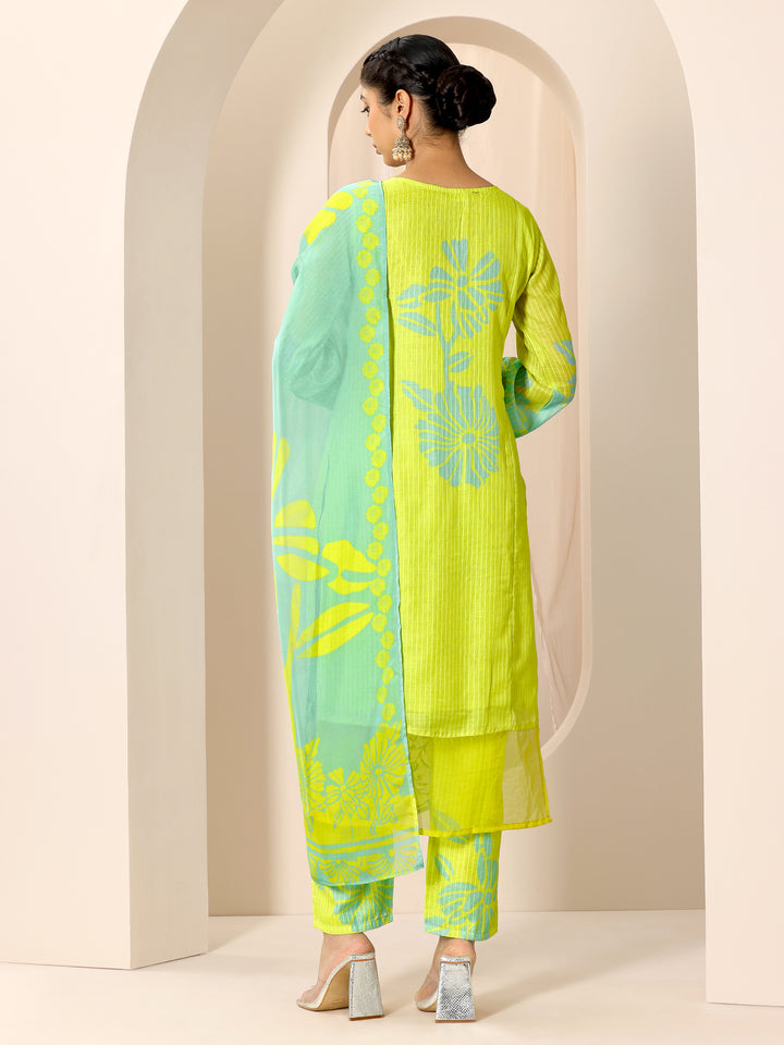 Green Printed Cotton Straight Suit Set With Dupatta