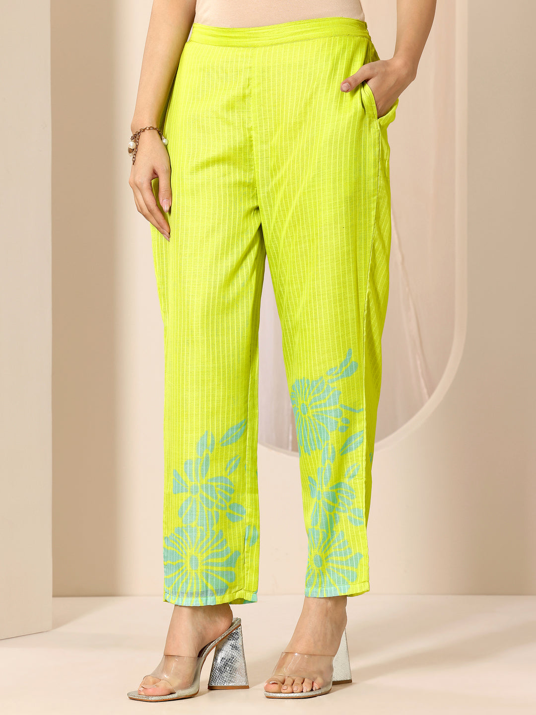 Green Printed Cotton Straight Suit Set With Dupatta