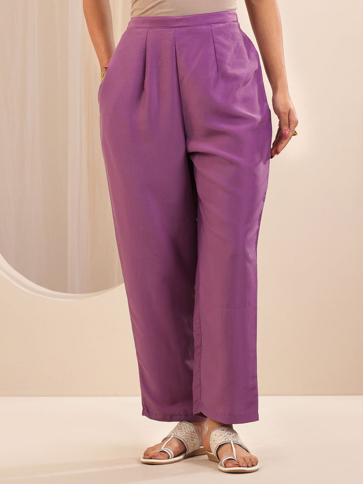 Lavender Printed Chinon Straight Suit Sets With Dupatta