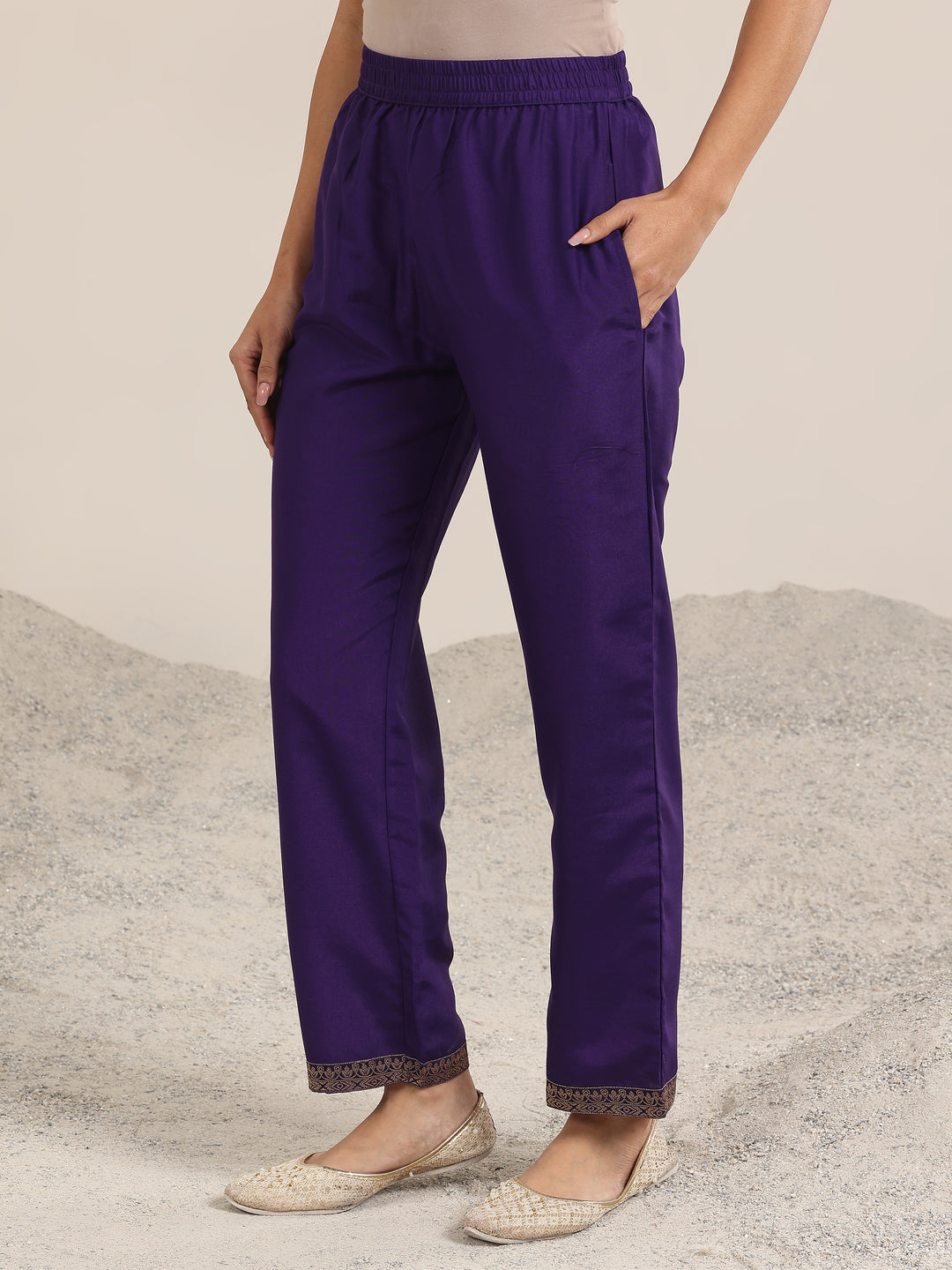 Purple Woven Design Silk Blend Straight Suit With Dupatta