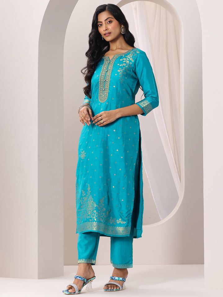 Rama Woven Design Silk Blend Straight Suit Set With Dupatta