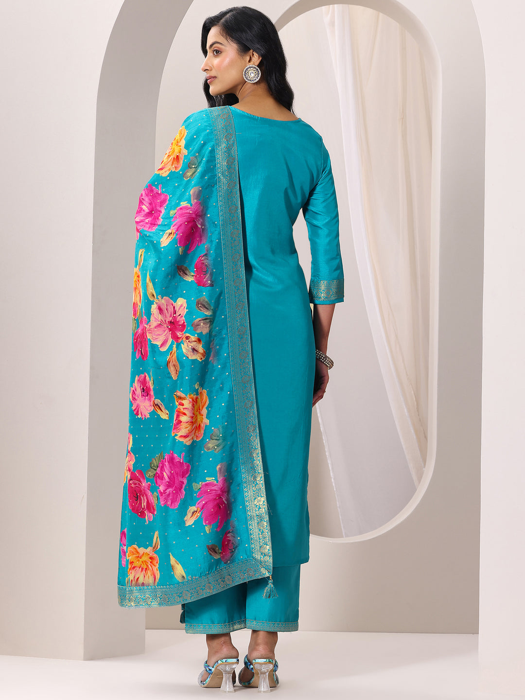 Rama Woven Design Silk Blend Straight Suit Set With Dupatta