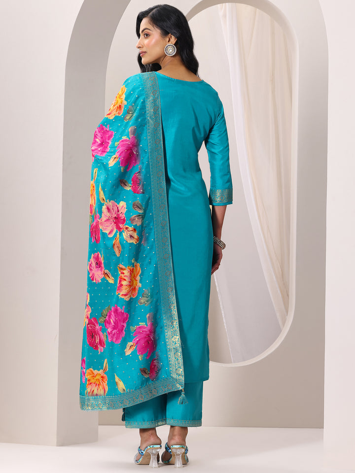 Rama Woven Design Silk Blend Straight Suit Set With Dupatta