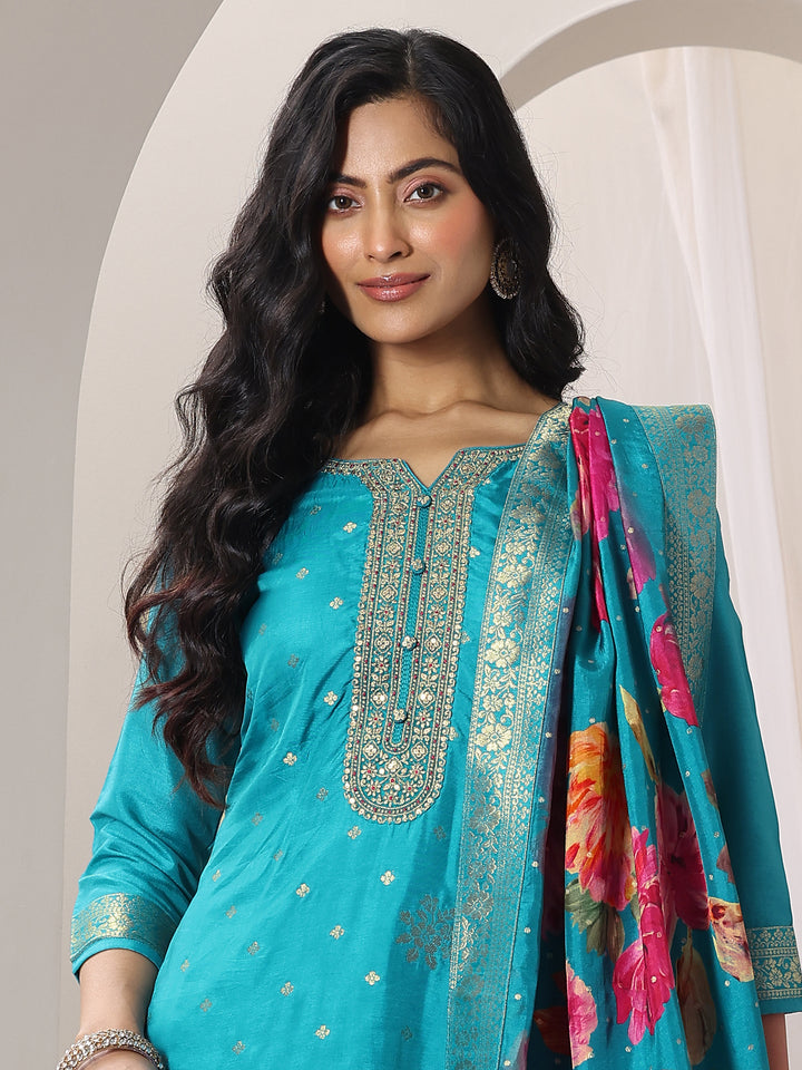 Rama Woven Design Silk Blend Straight Suit Set With Dupatta