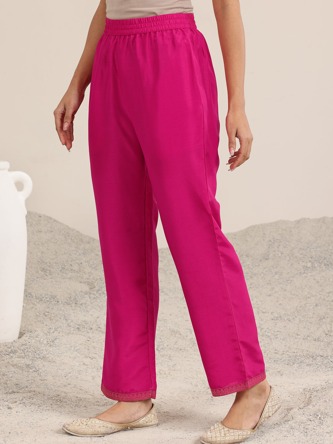 Pink Woven Design Silk Blend Straight Suit With Dupatta