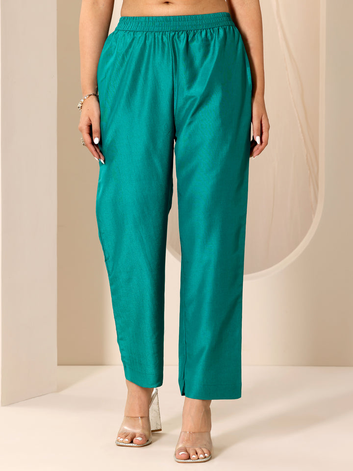 Rama Printed Silk Chiffon Anarkali Suit Set With Dupatta