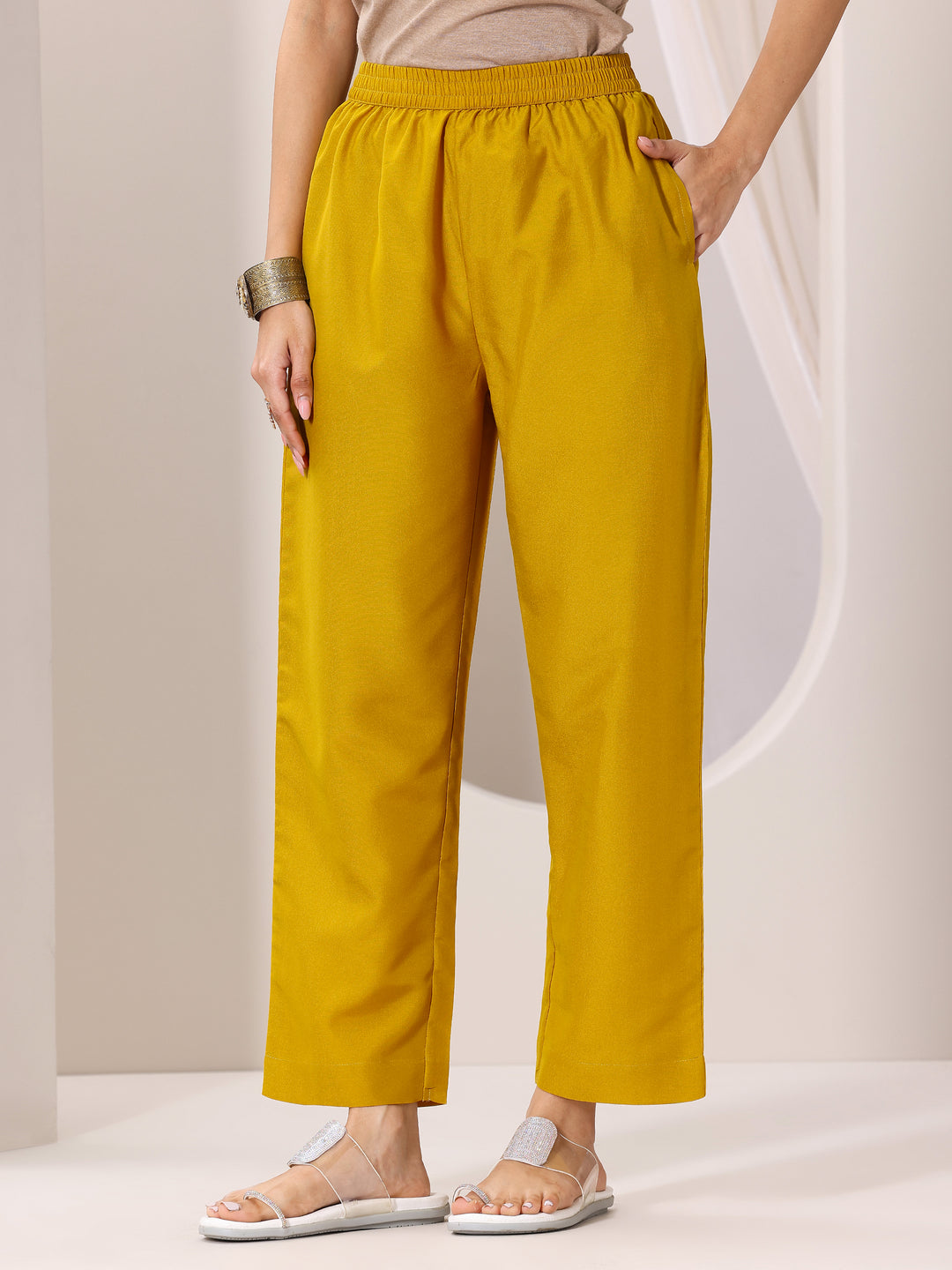 Mustard Printed Silk Chiffon Anarkali Suit Set With Dupatta