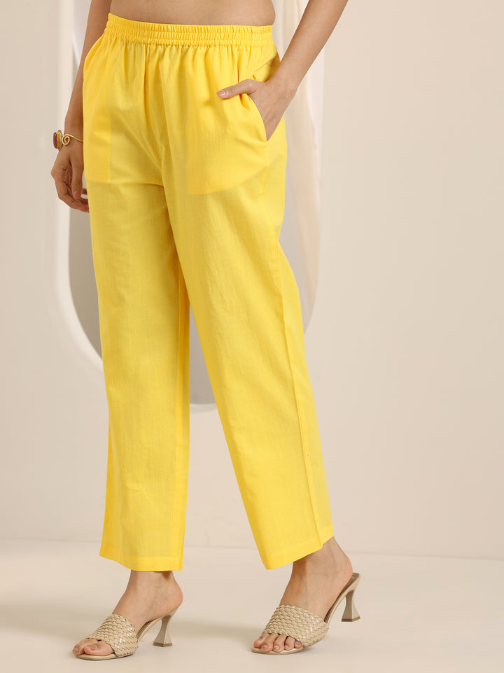 Yellow Printed Cotton Anarkali Suit Set With Dupatta