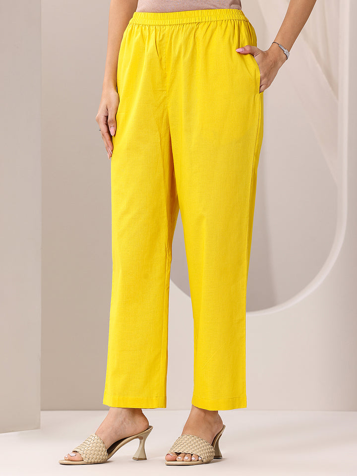 Yellow Printed Cotton Straight Suit Set With Dupatta