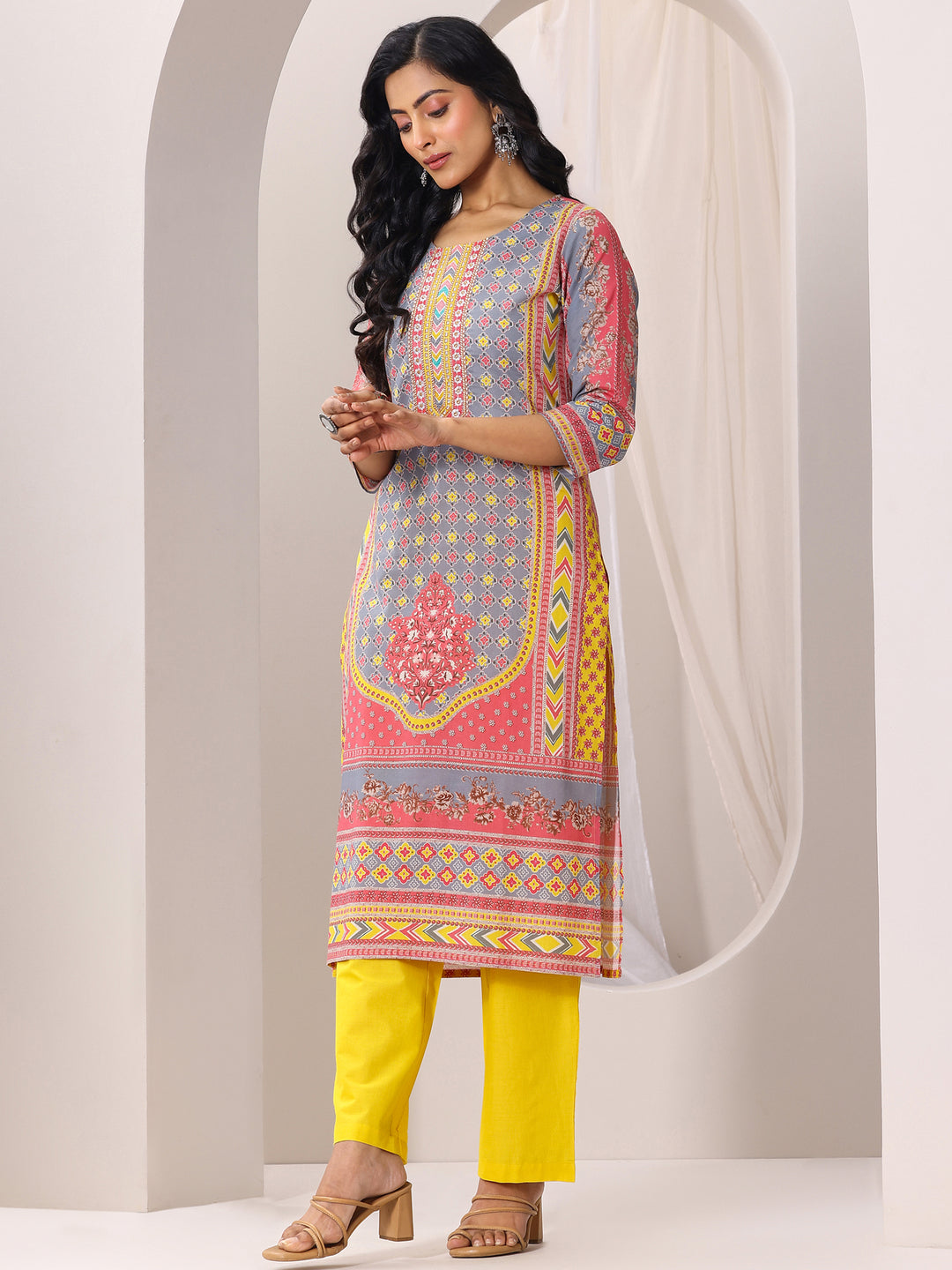 Multi Printed Cotton Straight Suit Set With Dupatta