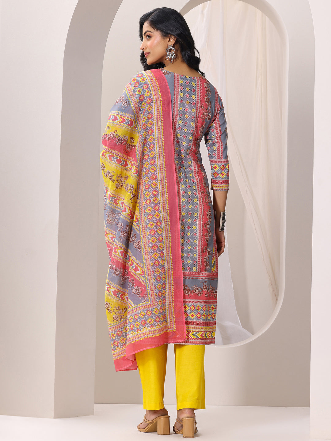 Multi Printed Cotton Straight Suit Set With Dupatta