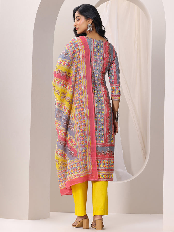 Multi Printed Cotton Straight Suit Set With Dupatta