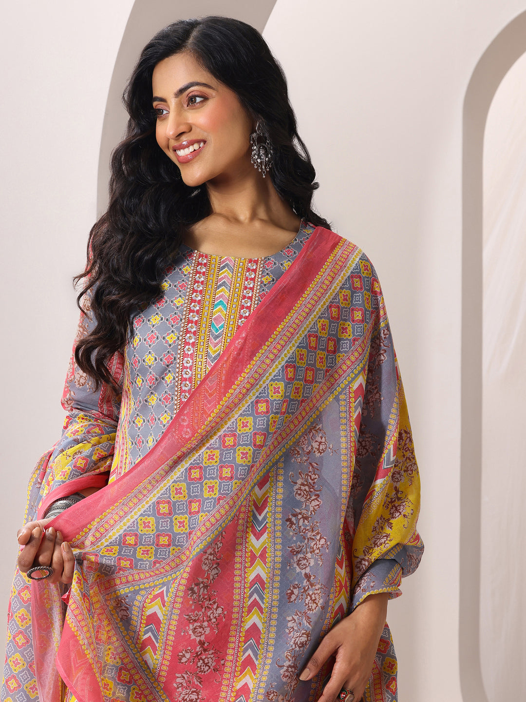 Multi Printed Cotton Straight Suit Set With Dupatta