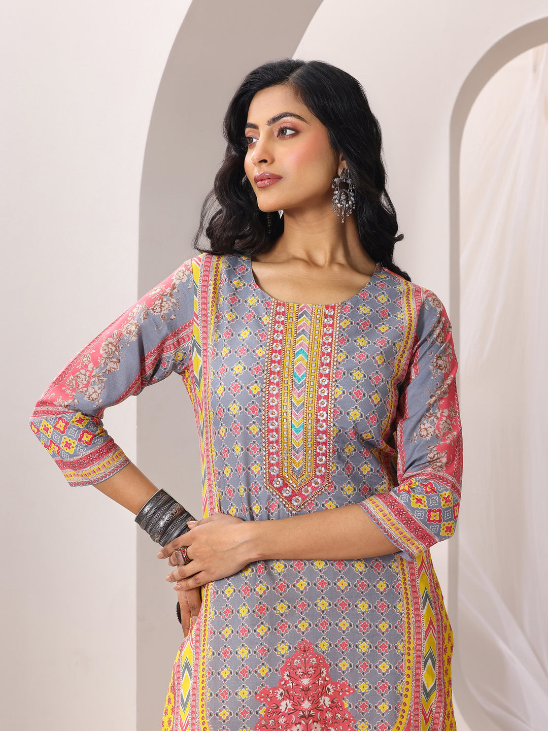 Multi Printed Cotton Straight Suit Set With Dupatta
