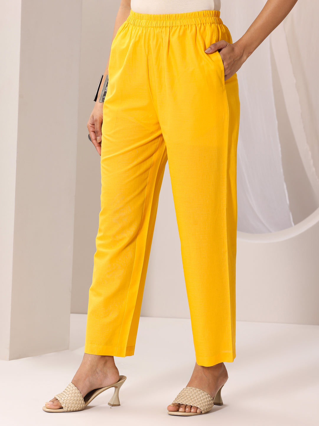 Mustard Printed Cotton Straight Suit Set With Dupatta