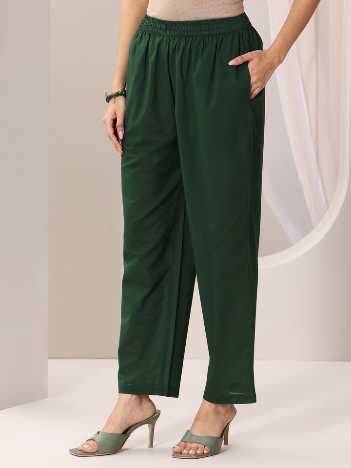 Green Printed Cotton Straight Suit Set With Dupatta