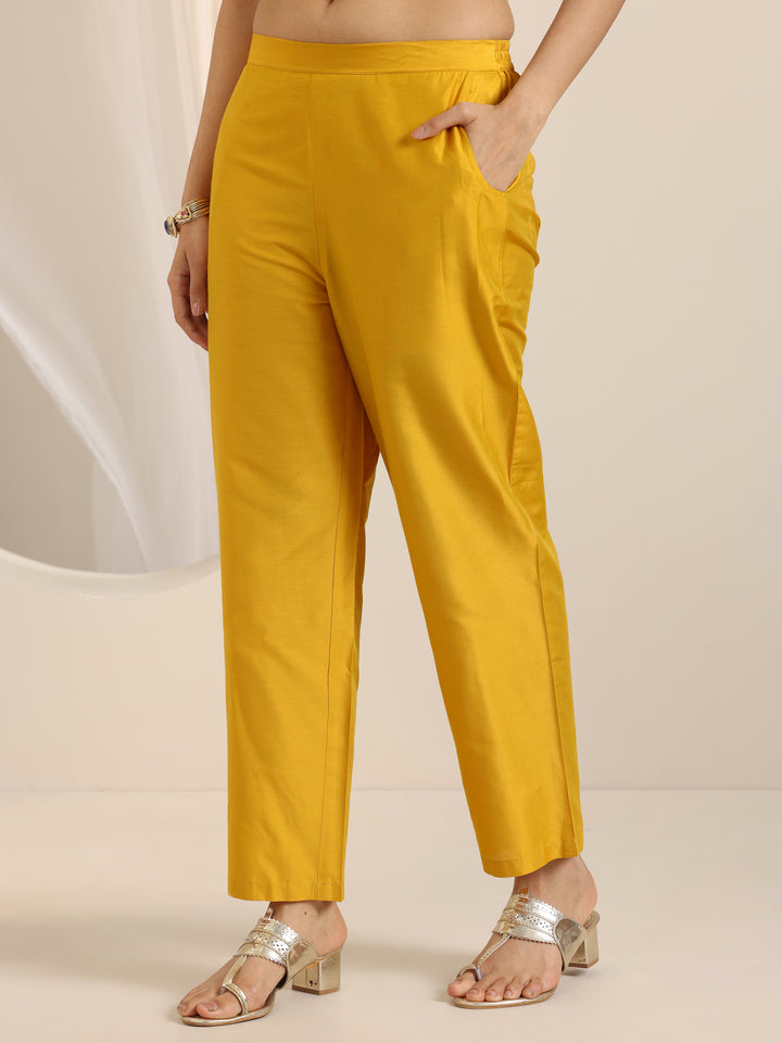 Mustard Embroidered Silk Blend Straight Suit Set With Dupatta