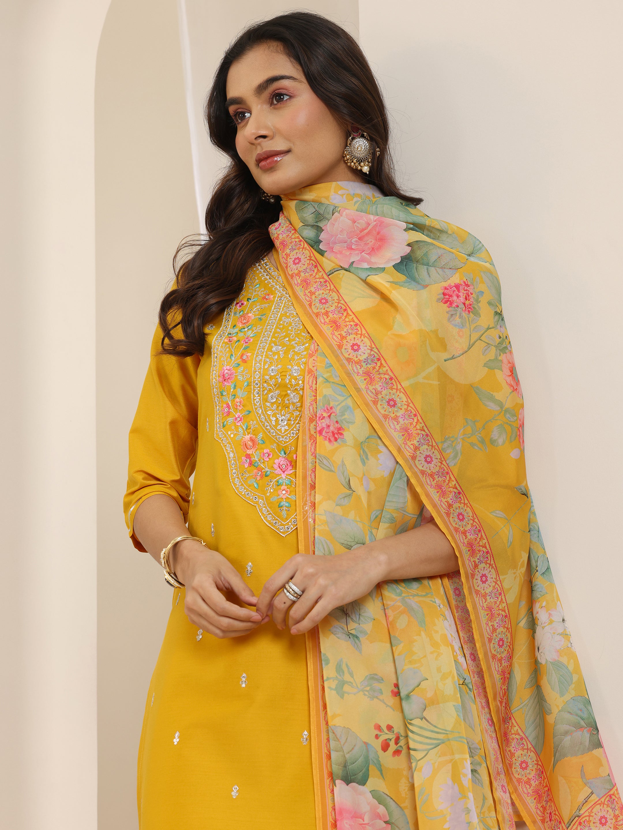 Burgundy Embroidered Silk Blend Straight Suit Set With Dupatta