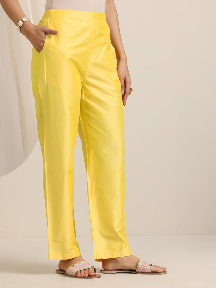 Yellow Yoke Design Silk Blend Straight Suit Set With Dupatta