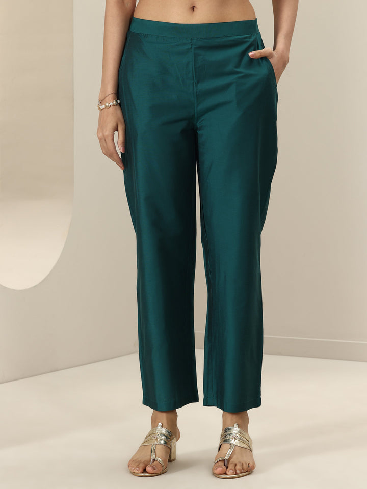 Teal Embroidered Silk Blend Straight Suit Set With Dupatta