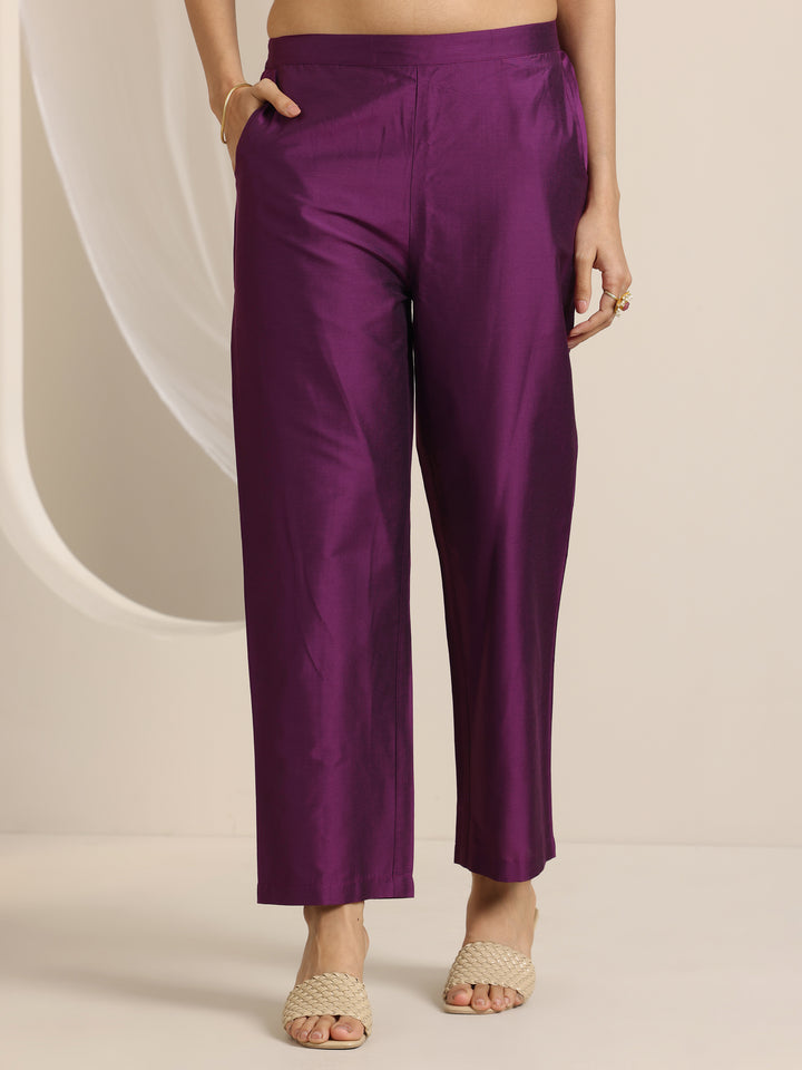 Burgundy Embroidered Silk Blend Straight Suit Set With Dupatta