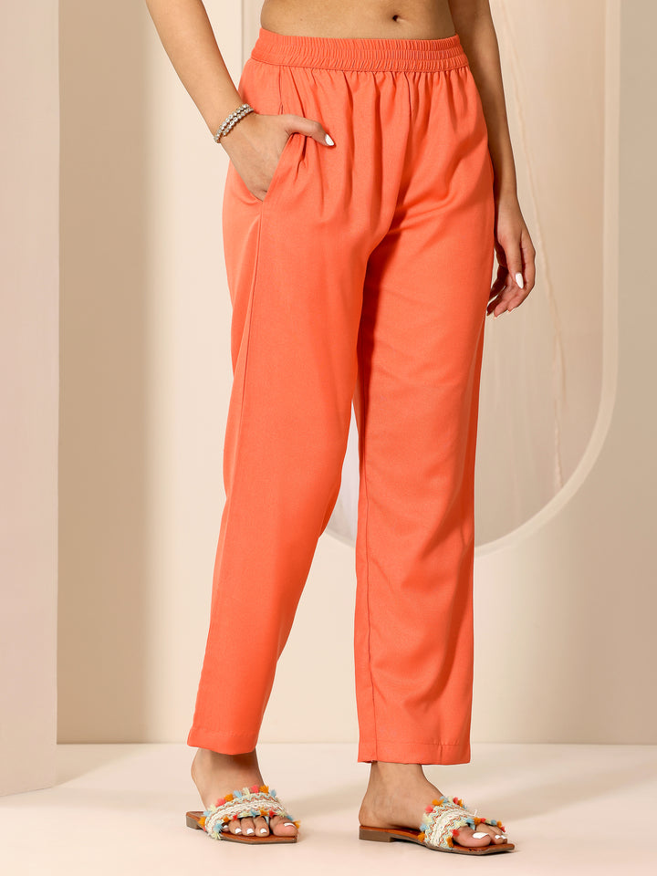 Orange Woven Design Chanderi Silk Straight Suit Set With Dupatta