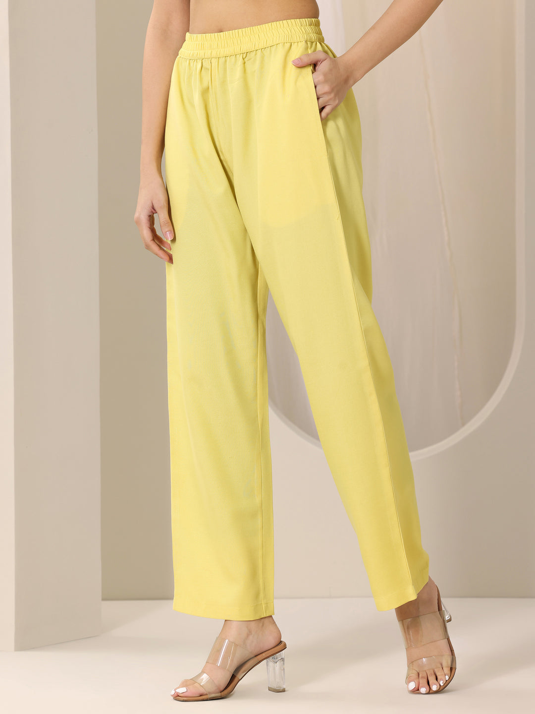 Yellow Woven Design Chanderi Silk Straight Suit Set With Dupatta