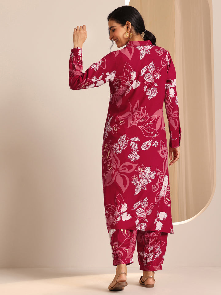 Pink Printed  Straight Kurta Set