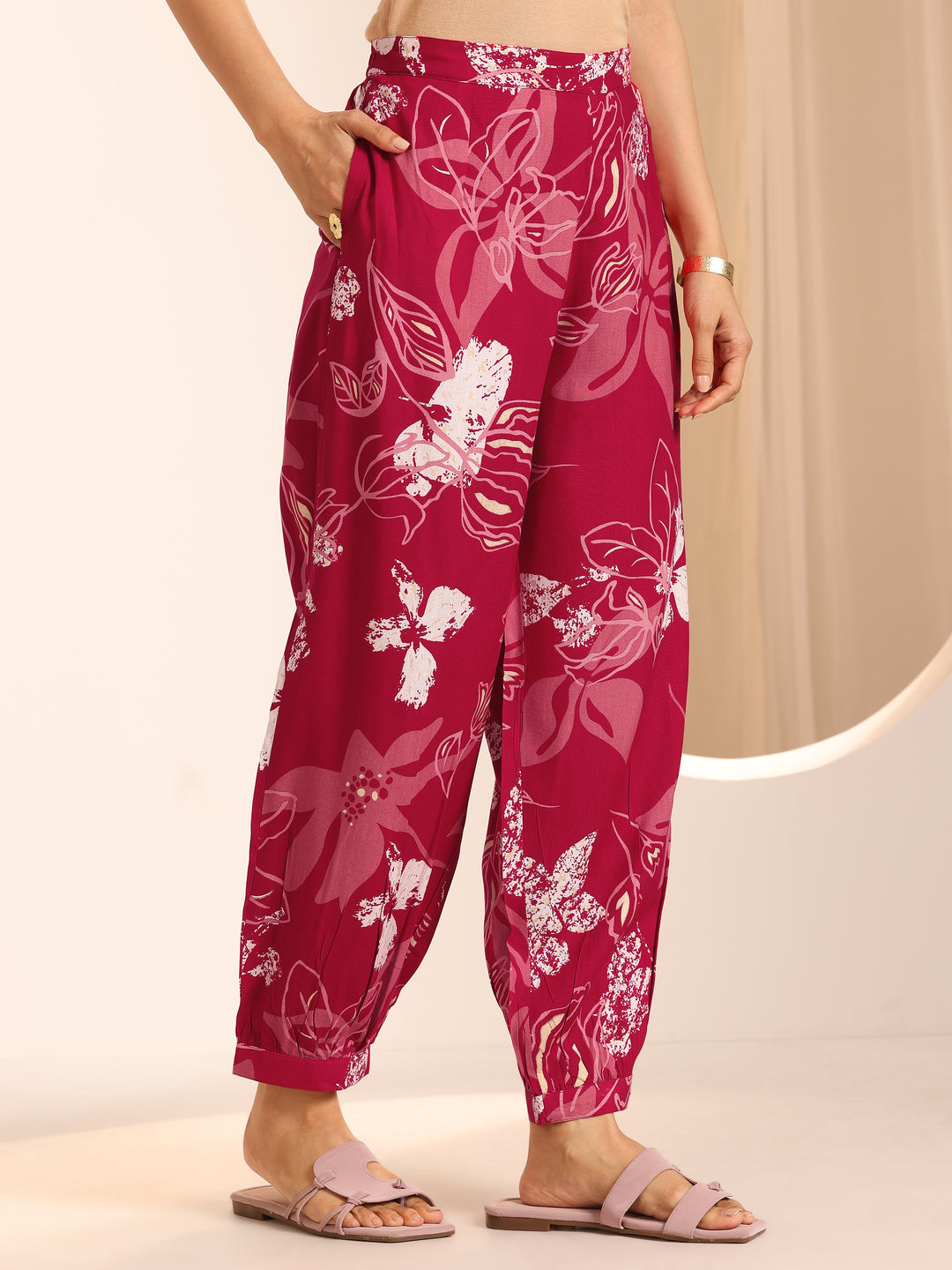 Pink Printed  Straight Kurta Set