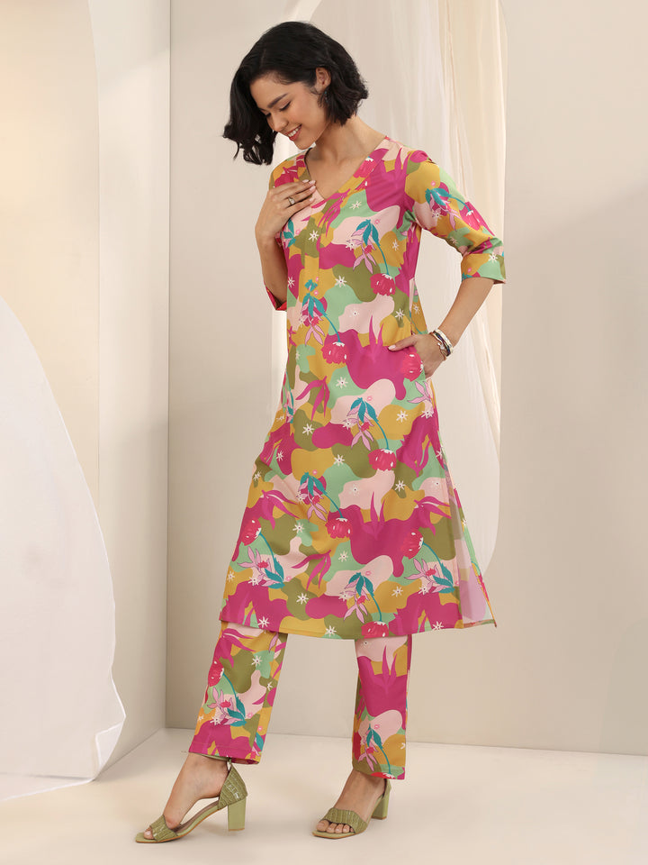 Multi Printed Cotton Blend Straight Kurta Set