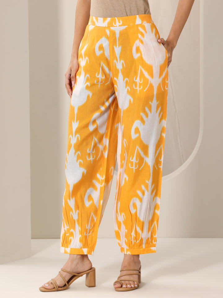 Mustard Printed Silk Blend Straight Kurta Set